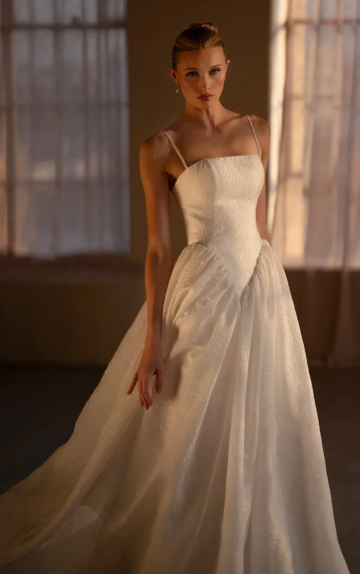  A-line wedding dress with Organdy Jacquard or Silk Zibeline