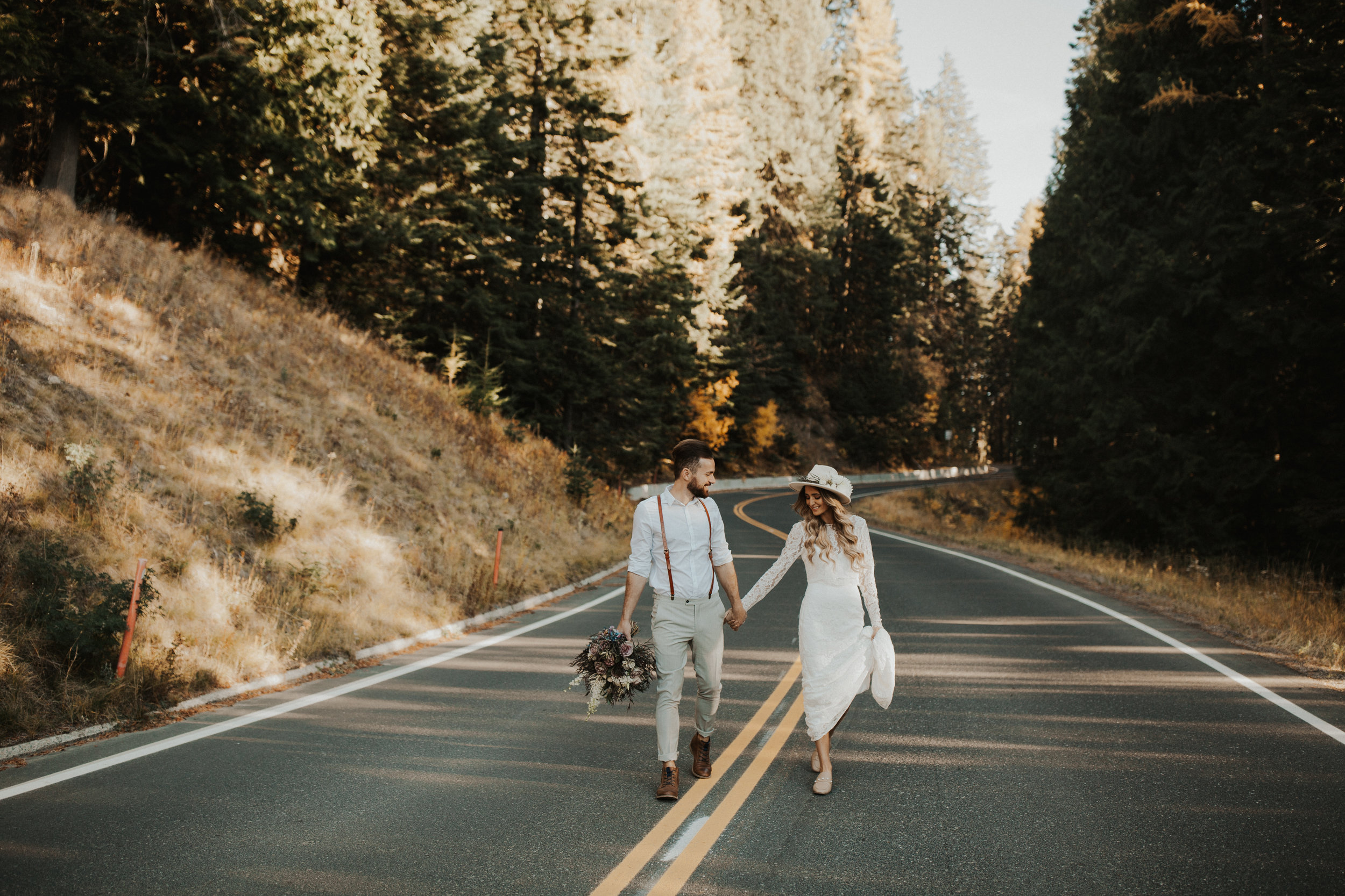 walking down the road Spokane bridal photo shoot wedding image