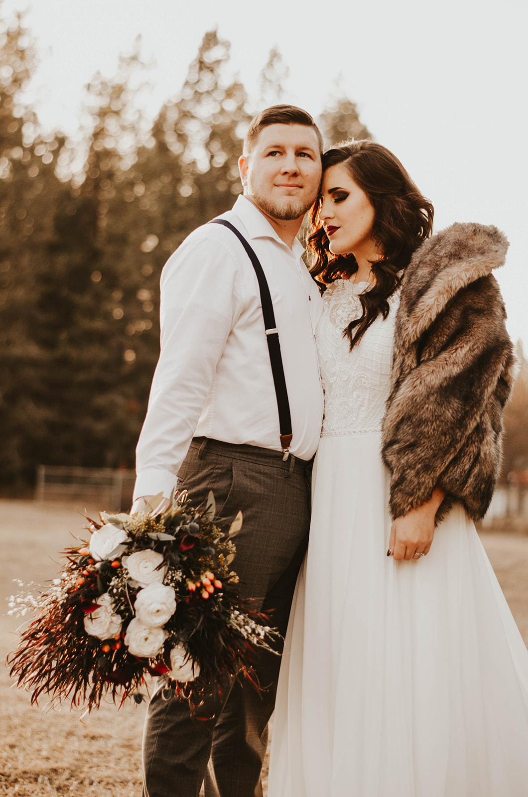 bride and groom spokane elopement wedding dress