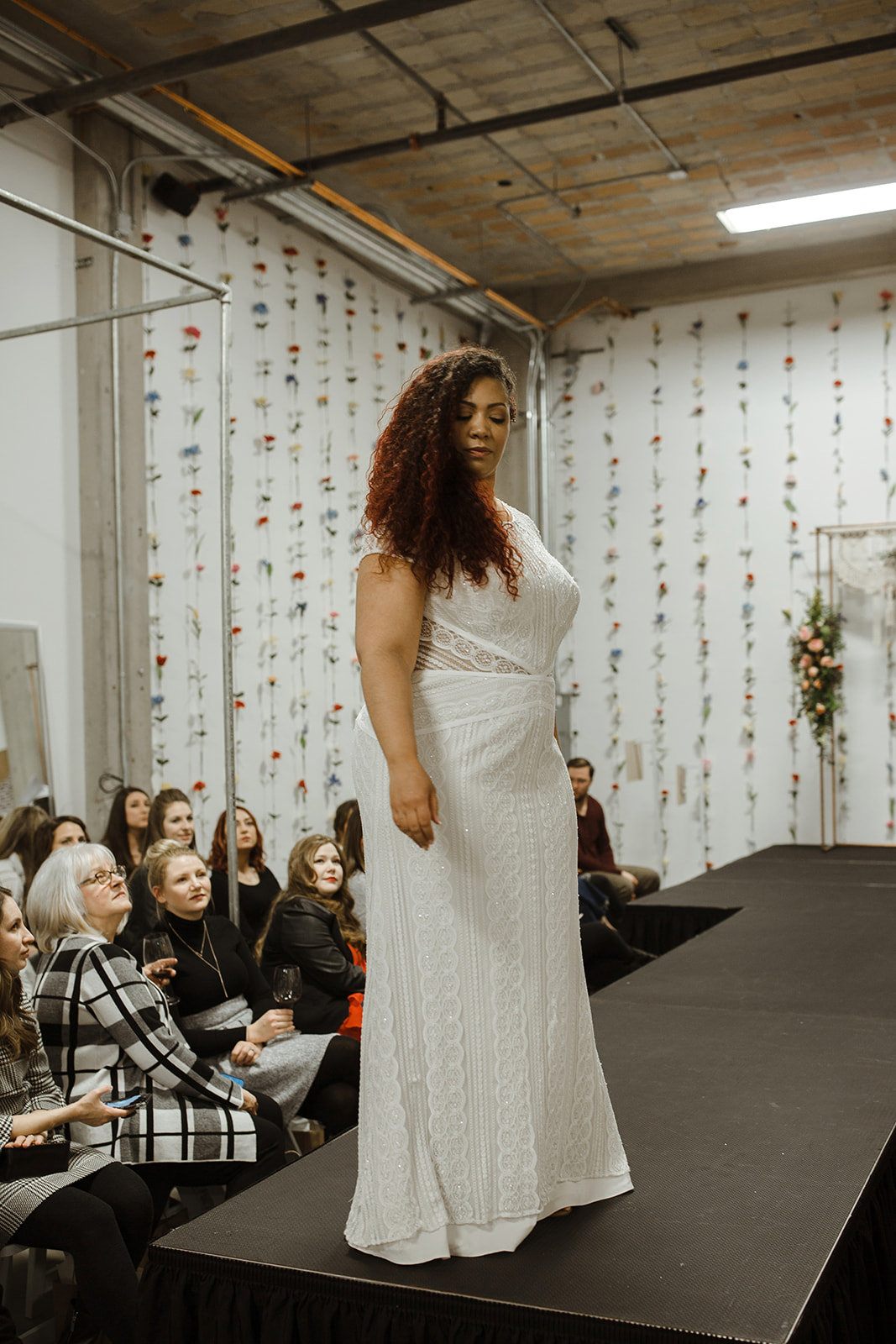 spokane wedding dress model pose runway fashion show