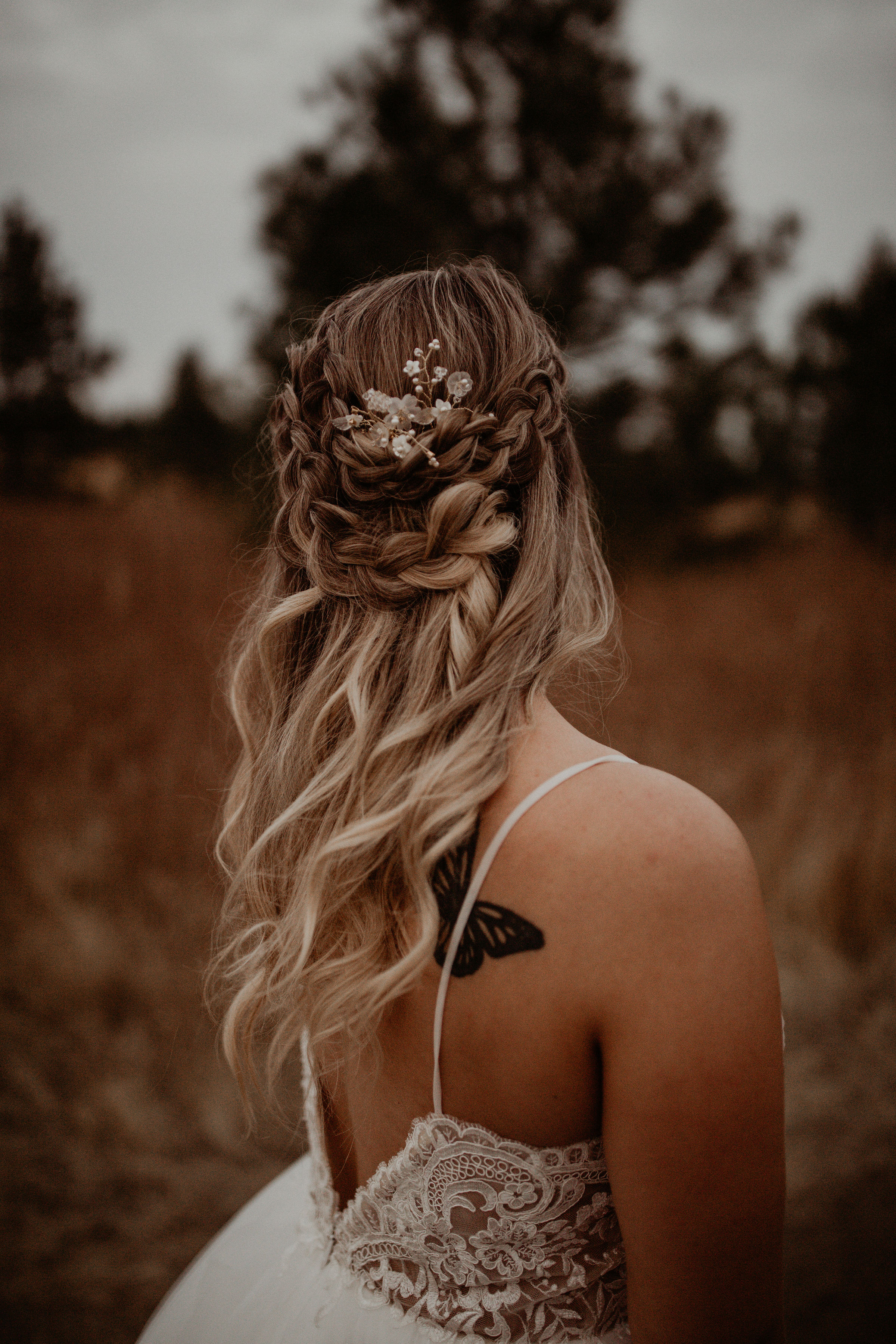 bridal hair in wedding dress image braid
