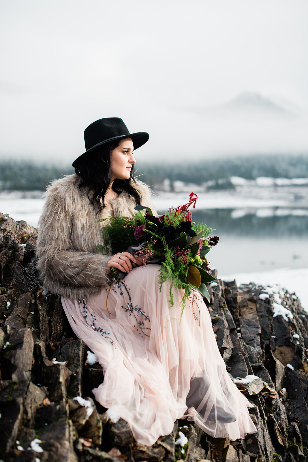 winter wedding pink dress spokane