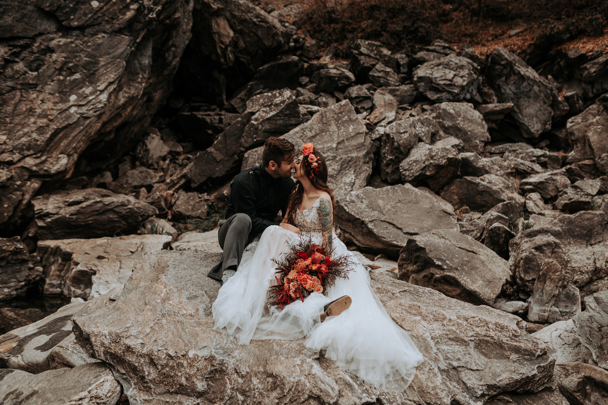 on the rocks spokane bridal shoot wedding dress fall Inso