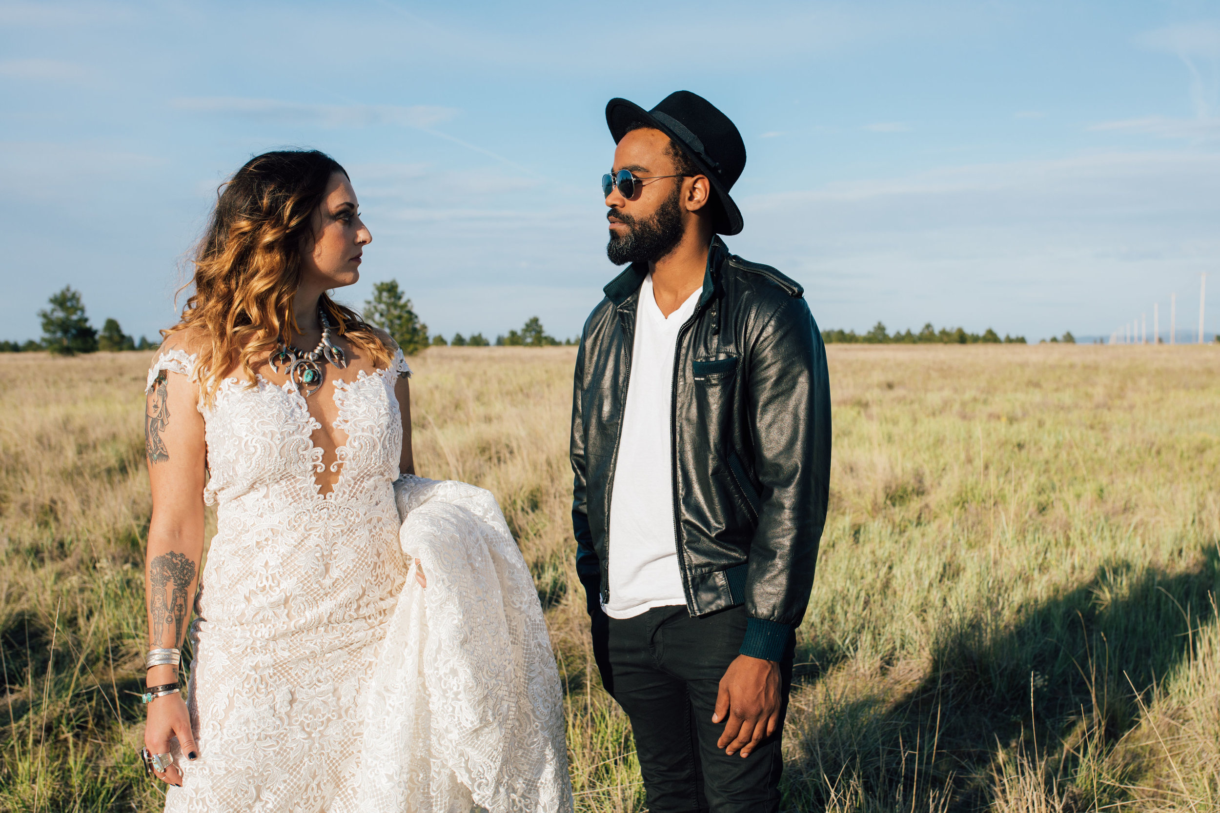 cool elopement spokane wedding groom stopping bride bride and groom looking at each other