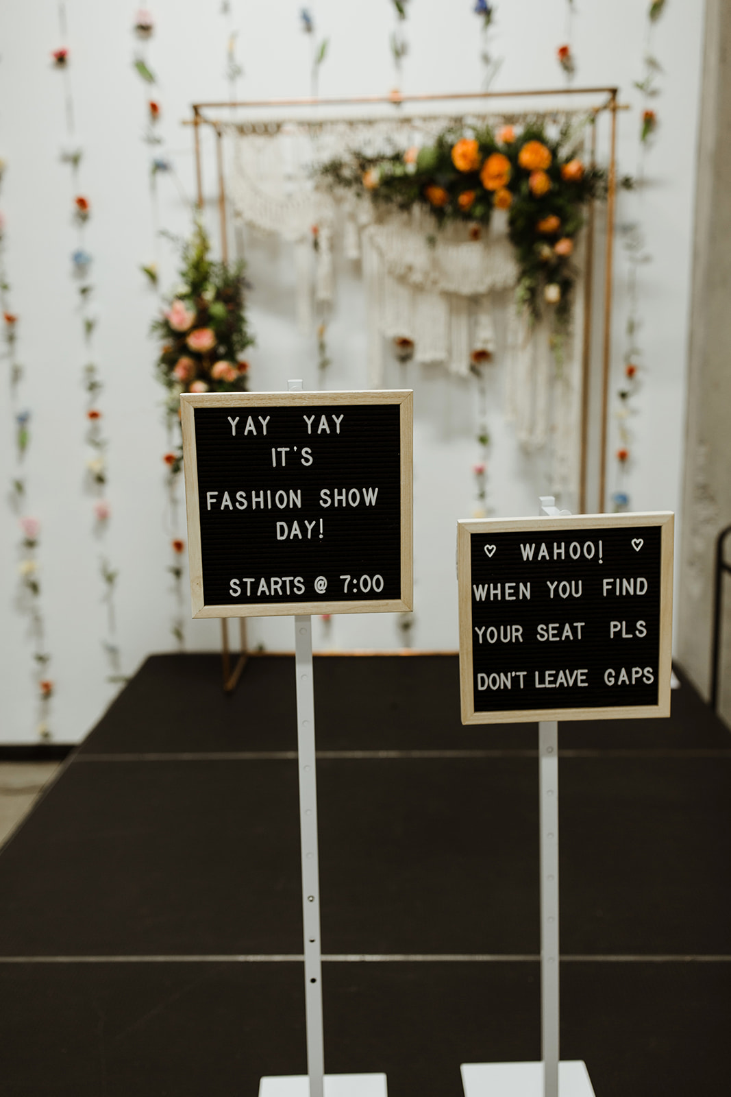 spokane wedding dress fashion show seating sign