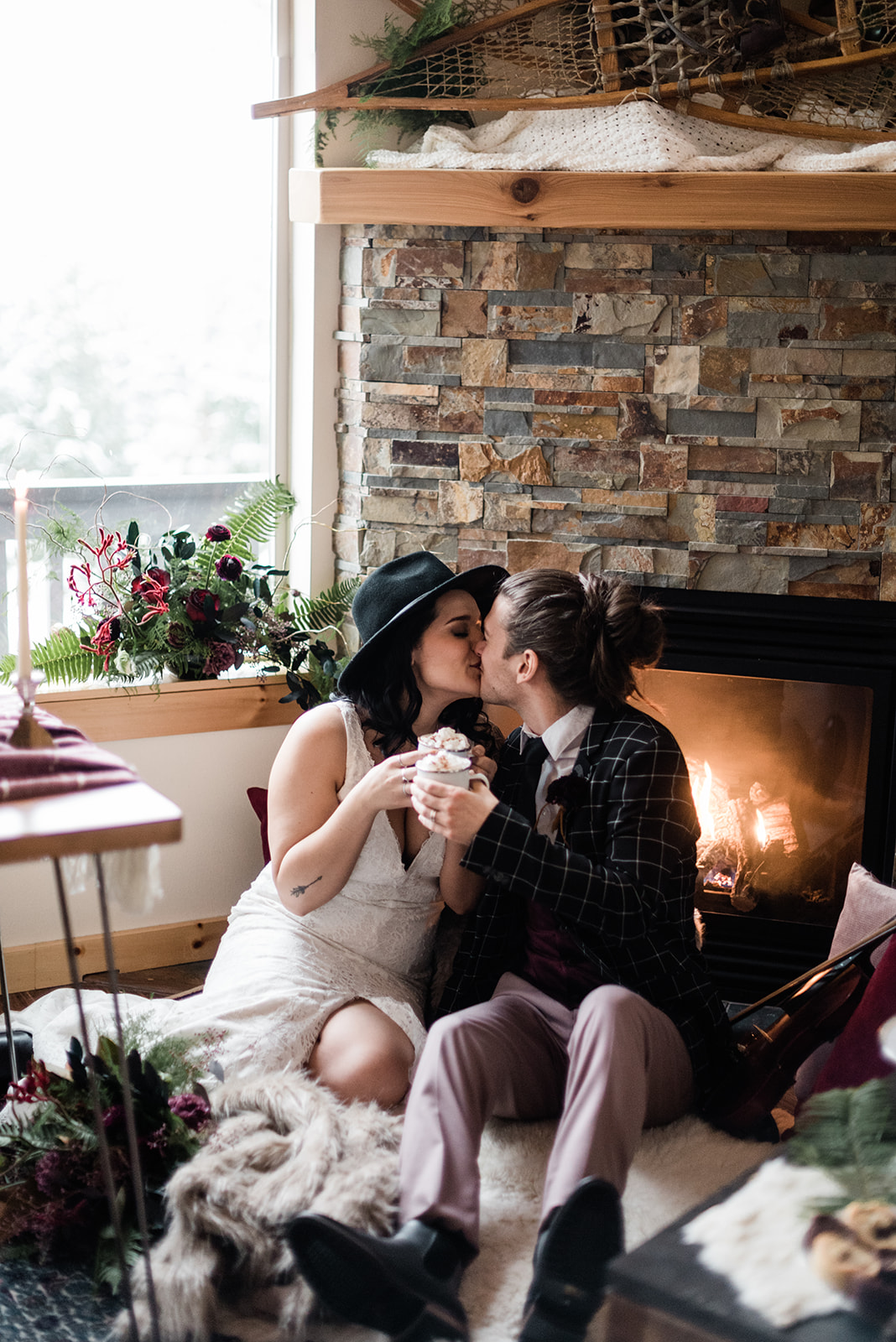 winter wedding by fire spokane