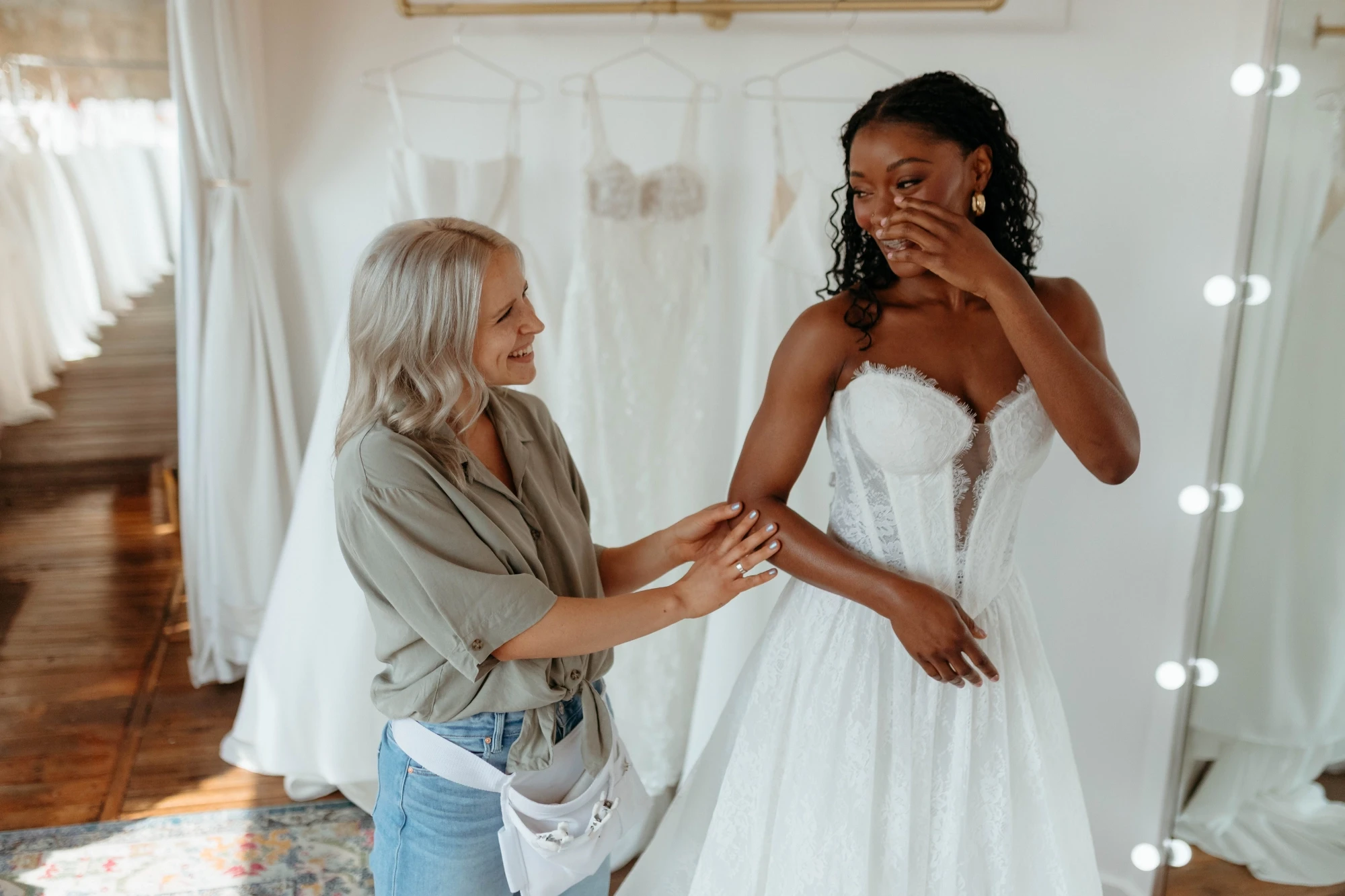 Model wearing a white gown