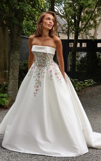 Essense of Australia "Elara" #0 default Color? Blue Blush Lace on Ivory Gown with Gold Beading thumbnail