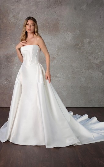 Essense of Australia "Edithe" Dress + Overskirt in Jacquard #9 Ivory/Mikado thumbnail