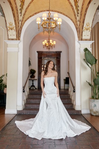 Essense of Australia "Edithe" Dress + Overskirt in Jacquard #6 Ivory/Mikado thumbnail