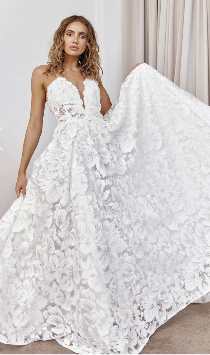 wedding dress lace chiffon Luxurious Lace Beading Long Sleeves A-Line Pleated Tulle Wedding Dresses, White-Nude / 18 main image 1