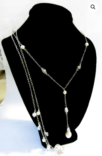Ti Adoro Jewelry 20797 Pearl + Crystal Lariat Necklace #0 default Silver thumbnail