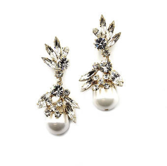 Ti Adoro Jewelry 13275 Crystal Navette Earrings with Pearls #0 default Metal thumbnail