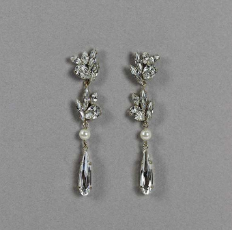 Ti Adoro Jewelry 15277 - Navette Drop Earrings with Pearl Accents #0 default Metal thumbnail