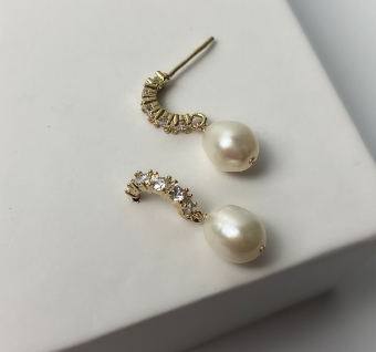 Ti Adoro Jewelry 15495 Dainty CZ Hoop with Pearl #0 default Metal thumbnail