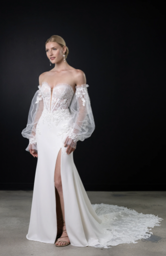 Martina Liana "Desiree" ML1710 With Sleeves #0 default Color? Ivory Gown with Ivory Tulle Plunge thumbnail