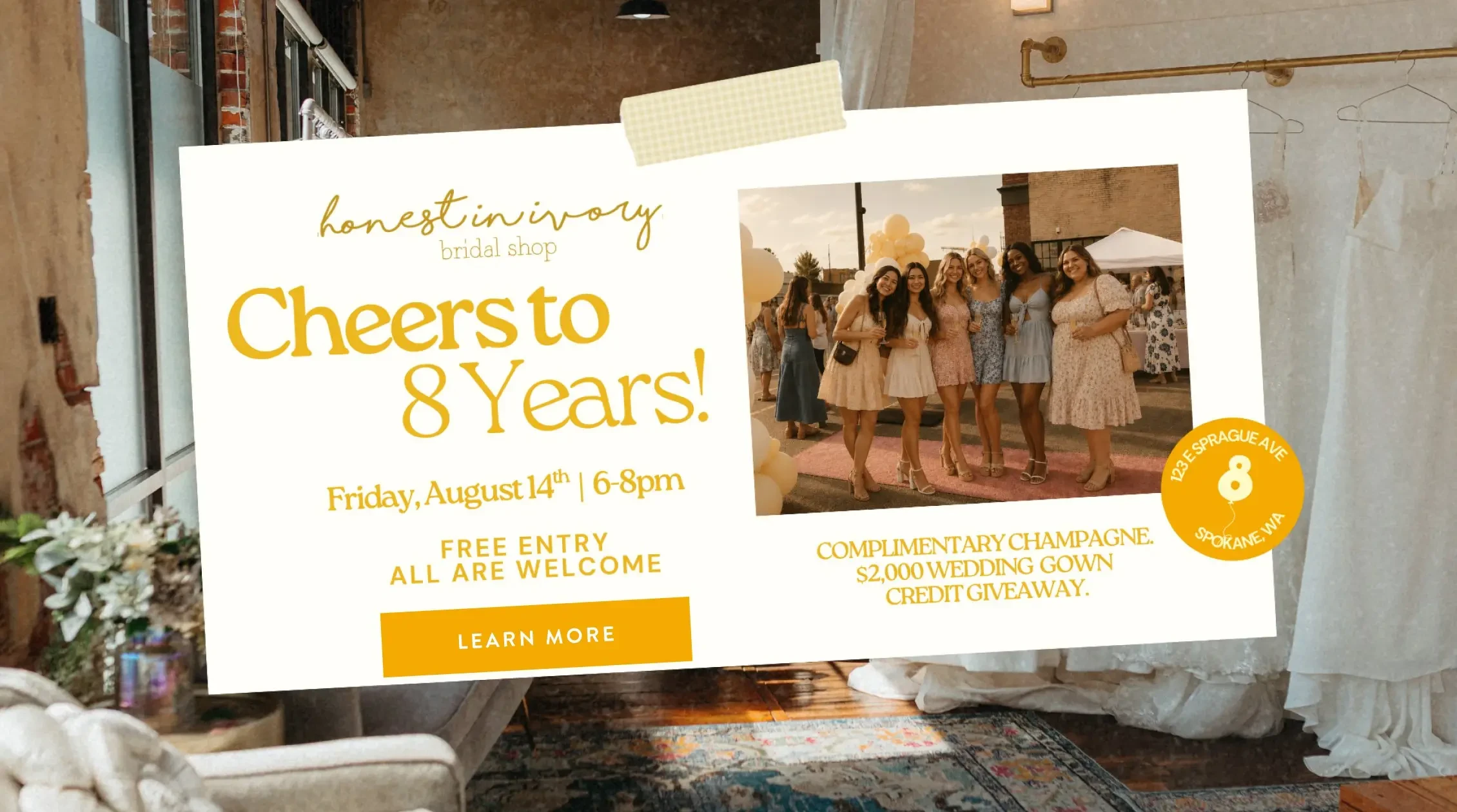 Cheers to 8 Years banner